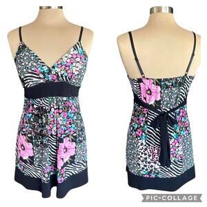Judy Knapp Vintage Y2K Babydoll Top Multiprint Mod Retro Sashed Empire Waist LRG
